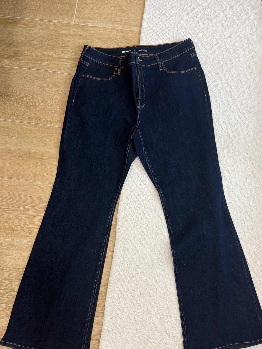 Old Navy Dark Blue Flare Jeans with Contrast Stitching